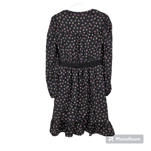 Diane Von Furstenberg Dress Black Lizbeth Silk Floral V-Neck Long Sleeve Size 4 - Picture 8 of 8